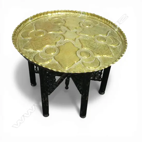 MIDDLE EASTERN / MOORISH BRASS TRAY SIDE TABLE 540mm dia