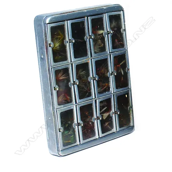 A c.1920 5" Allcock aluminium fly box