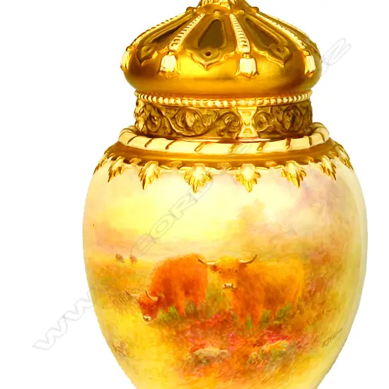 A Royal Worcester potpourri urn and cover painted by Harry Stinton