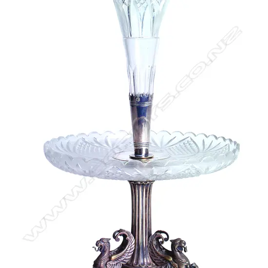 A c.1900 English silver plate and cut crystal table centrepiece