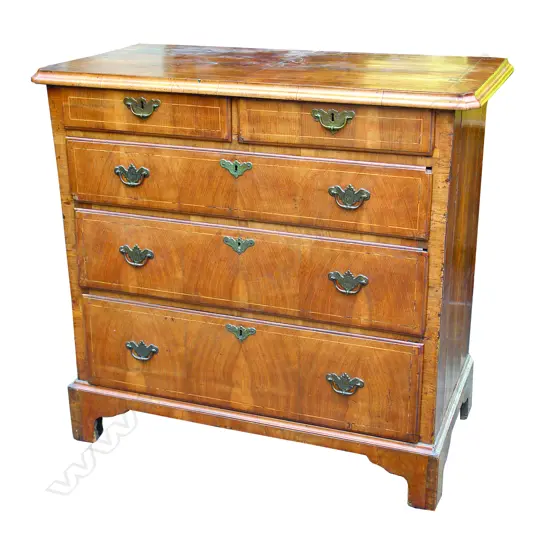 A George II walnut flat front chest of five drawers