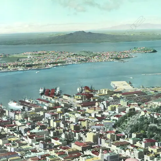 A large format Whites Aviation hand coloured photograph of Auckland