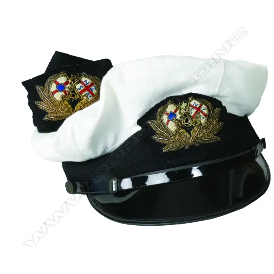 A vintage Federal Steam Navigation Co/NZSCo. peaked cap with appliqué gilt bullion wire badge on woolen band