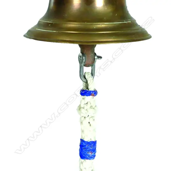 Bronze ship's bell with original bell-rope from the Union Line vessel M.V. Kokiri