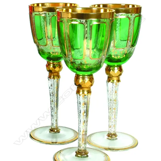 Three long stemmed Bohemian glass goblets