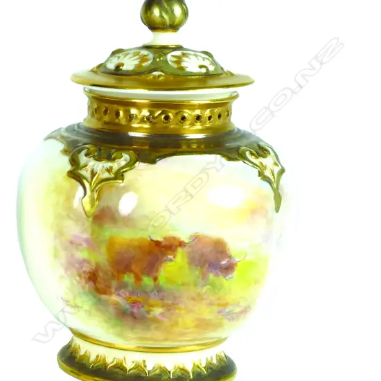 A Royal Worcester Hadley shape potpourri and cover by Harry Stinton