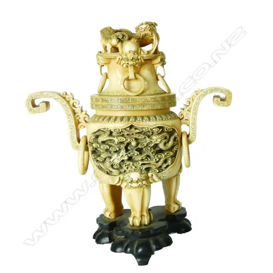 A c.1900 Japanese carved ivory tripod lidded censer