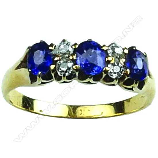 A vintage lady's 18ct. yellow gold sapphire and diamond bridge ring