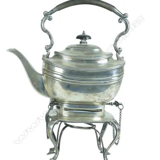 An Edwardian Georgian Revival spirit kettle on stand