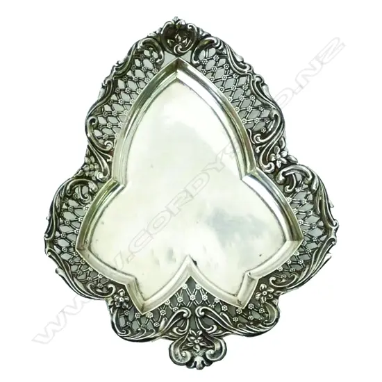 An Anglo-Indian silver leaf shaped dish with pierced rim