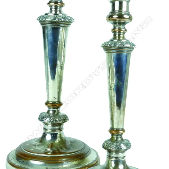 A pair of Old Sheffield Plate column candlesticks