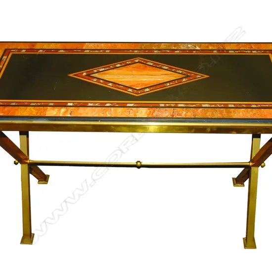 A vintage Italian bronze and simulated pietra dura marble table