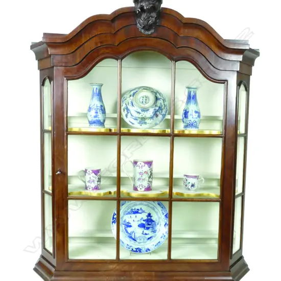 A vintage walnut Dutch-style hanging dome top wall cabinet