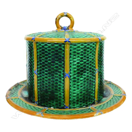 A Victorian Majolica cheese dome and tray