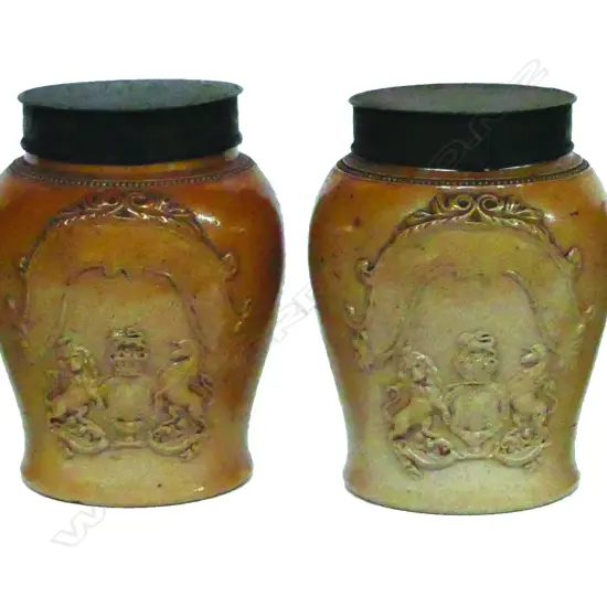 A pair of Victorian salt-glazed stoneware drug jars
