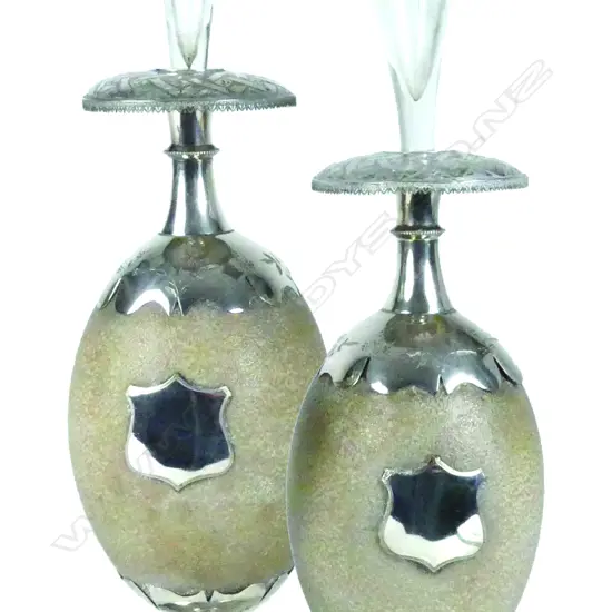 A pair of rare Australian 19thC silver and emu egg table epergnes