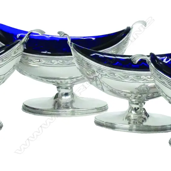 A rare set of four Geo. III boat-shaped silver salts