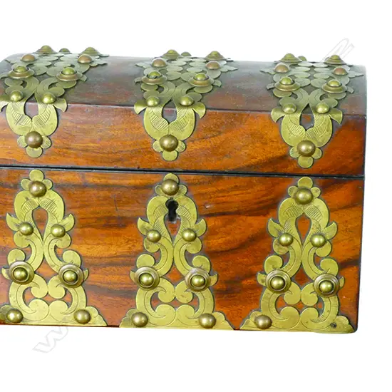 A Victorian walnut brass bound two compartment tea caddy