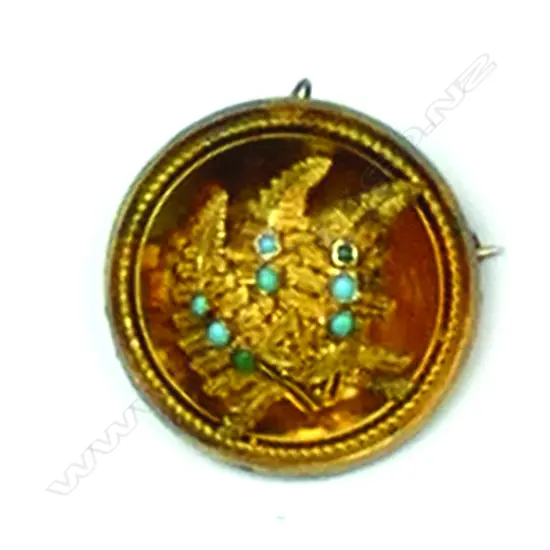 A Victorian gilded 18ct. yellow gold and turquoise fernleaf brooch