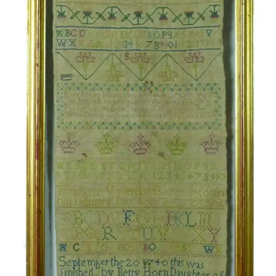 A George II sampler by Betty Horn dated 1739 and 1740