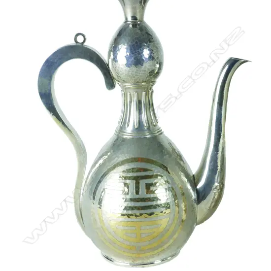 A Chinese silver double gourd form ewer