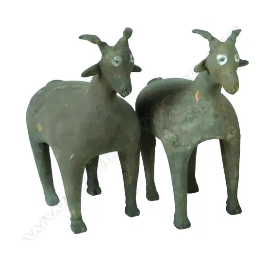 A pair of archaic grey pottery rams