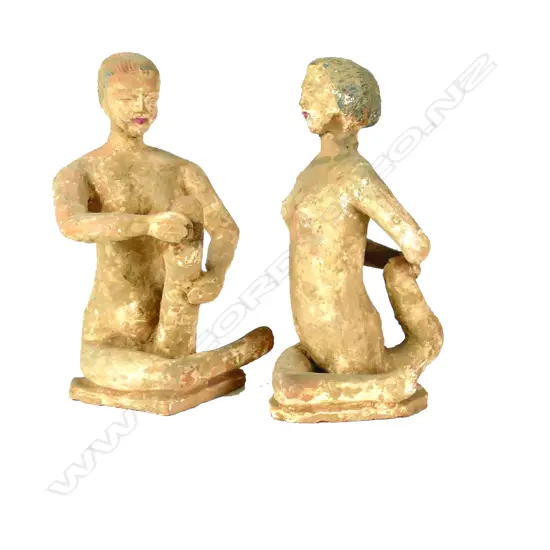 A pair of archaic Chinese painted terracotta figures