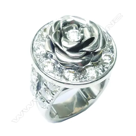 A 18ct. white gold and diamond handmade designer dress ring