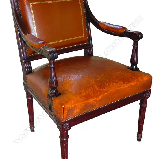 A good 19thC French walnut open arm chair