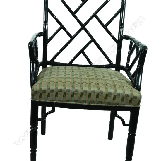 A black lacquer Chippendale chinoiserie-style elbow chair