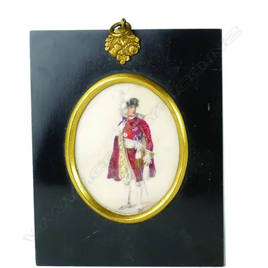 A miniature full length portrait of a gentleman in a 17thC Swiss court costume