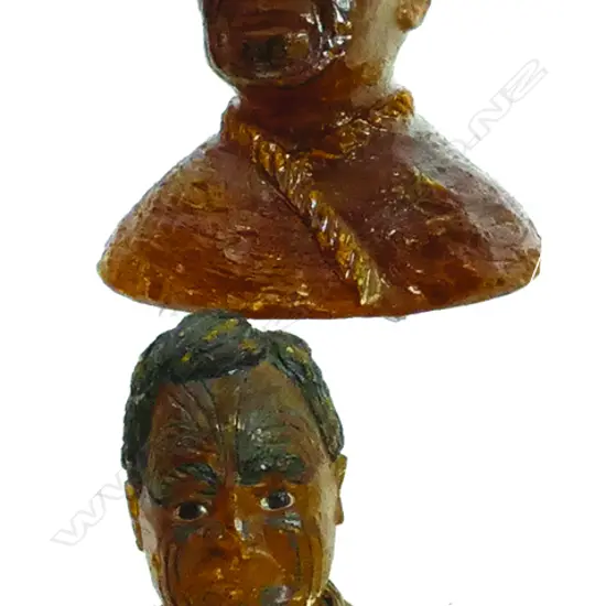 Two Colonial kauri gum carved heads