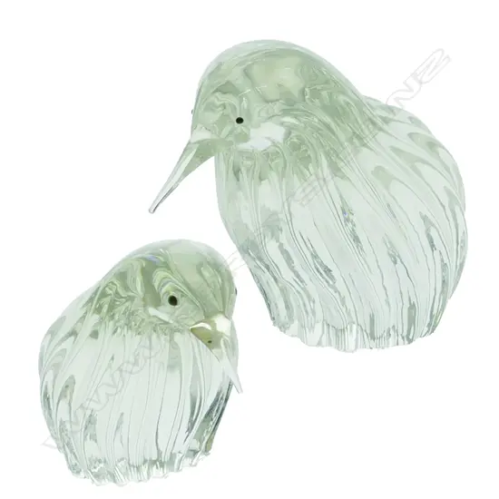 Two Murano clear glass kiwis by Elio Raffaeli