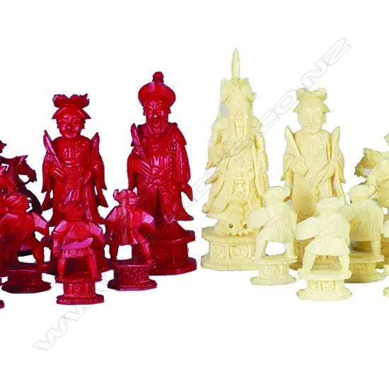 An early 20thC Chinese finely carved ivory chess set