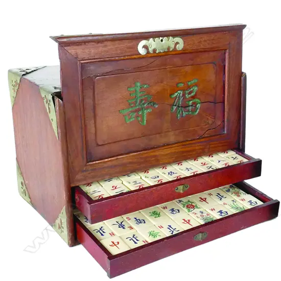 A Chinese Mahjong set in teak case