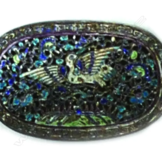A Chinese silver and enamel buckle