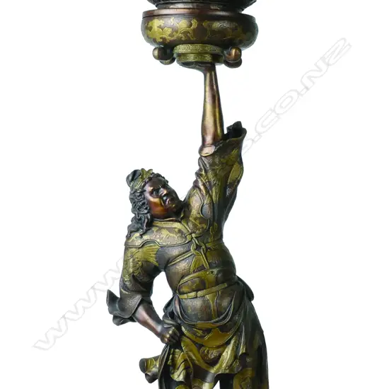 A bronze censer on figured stand