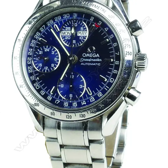 Swiss Omega Speedmaster blue dial auto triple date chrono gents wrist watch