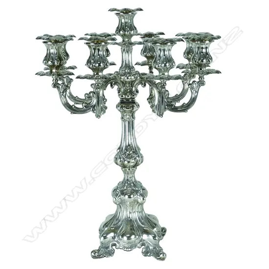 A 19thC German silver baroque candelabra