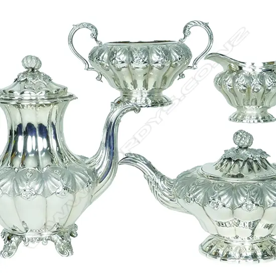 An elegant William IV silver four-piece tea and coffee service