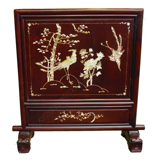 An Oriental rosewood inlaid room stand