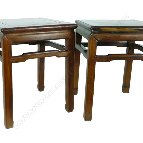 A pair of 19thC Chinese hardwood side tables