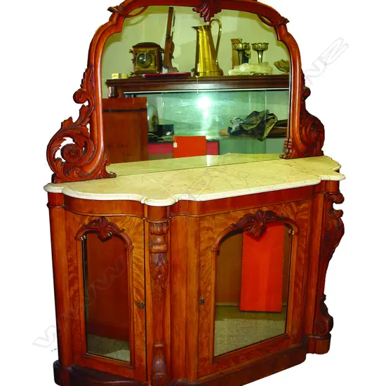 A good Victorian walnut marble top and mirrored back credenza