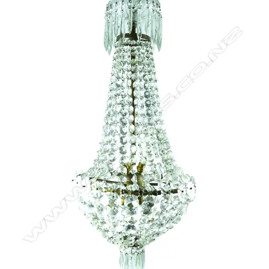 A French gilt metal and faceted glass basket chandelier