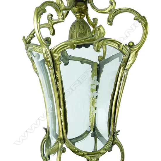 A cast brass hanging Venetian style Portico lamp