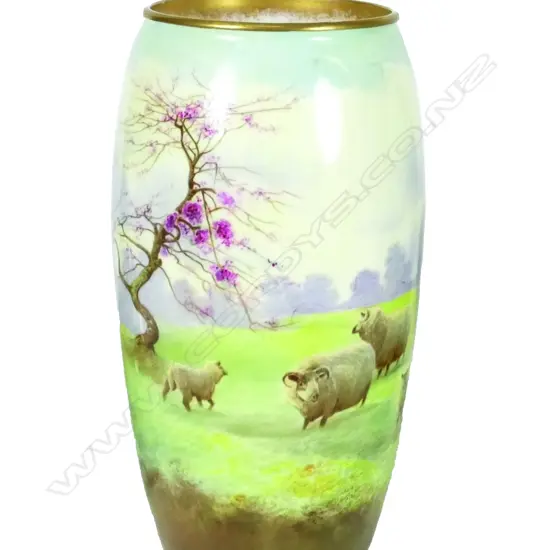 A Royal Doulton vase decorated with sheep in an extensive landscape
