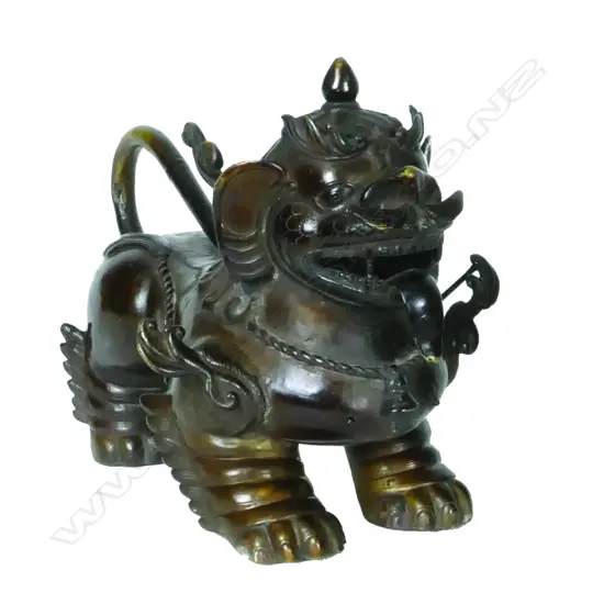A late 19thC bronze Burmese lion dog