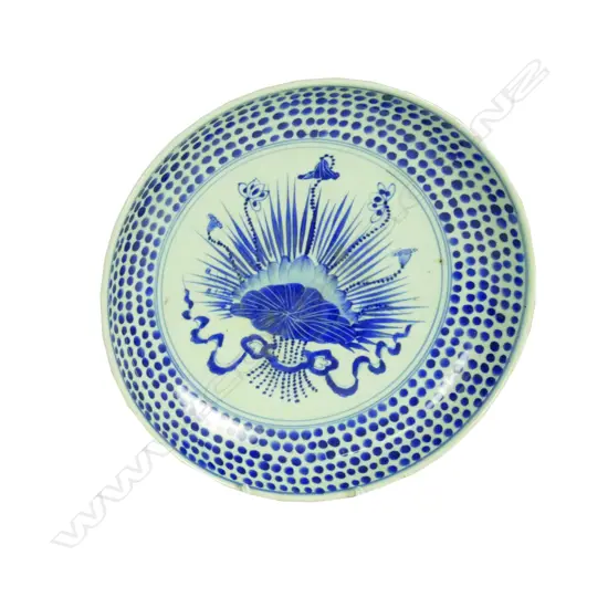 A Chinese porcelain Ming-style blue and white shallow dish