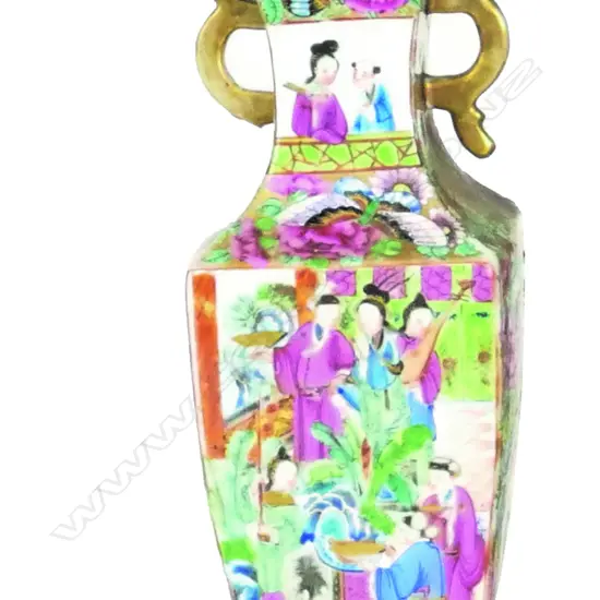 A 19thC Chinese famille rose square section baluster vase