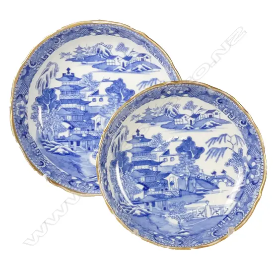 A pair of 19thC Chinese blue and white saucer bowls